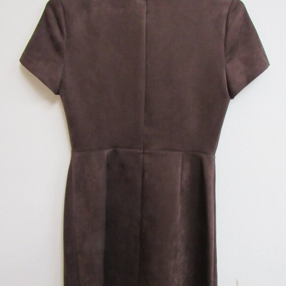 Calvin Klein Brown Faux Suede Knee Length Crew Neck Zip O-Ring Dress Size 4 - Picture 4 of 6